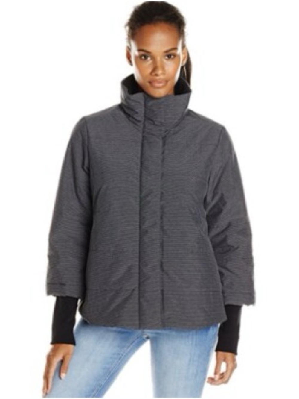 Prana  Lily Puffer Jacket Women’s Large Gray Stripe Snap Zip Coat